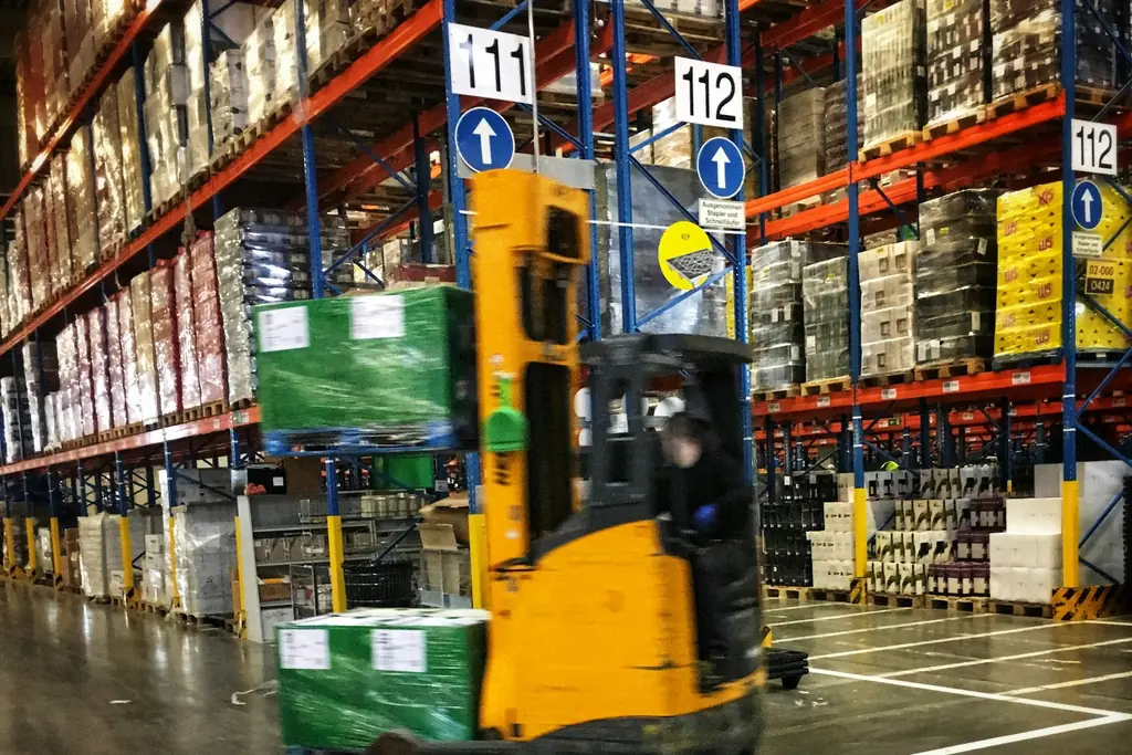 Forklift moving pallets in an Arizona distribution warehouse